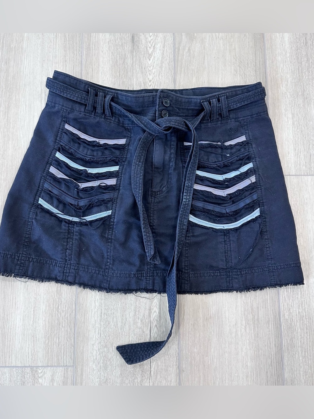 Marc Jacobs denim fringe belted mini skirt black size 6